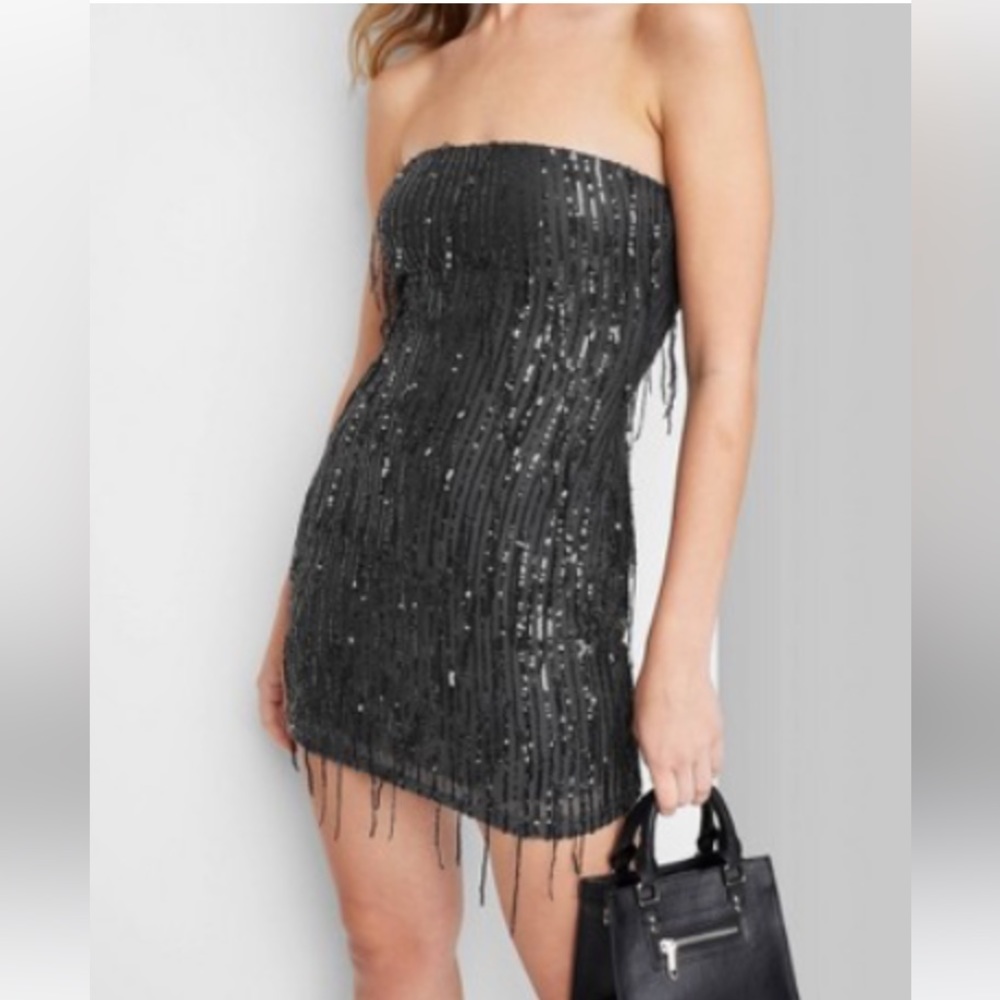 NWT Wild fable black sequin French tube mini body con dress size XXL.